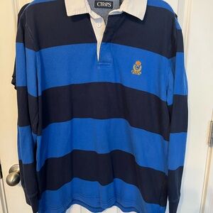 Polo Ralph Lauren Chaps Men's Blue and Black Striped Rugby Shirt VINTAGE